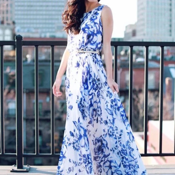 Eliza J | Dresses | Eliza J Pleated Floral Chiffon Maxi Dress Size 4 |  Poshmark